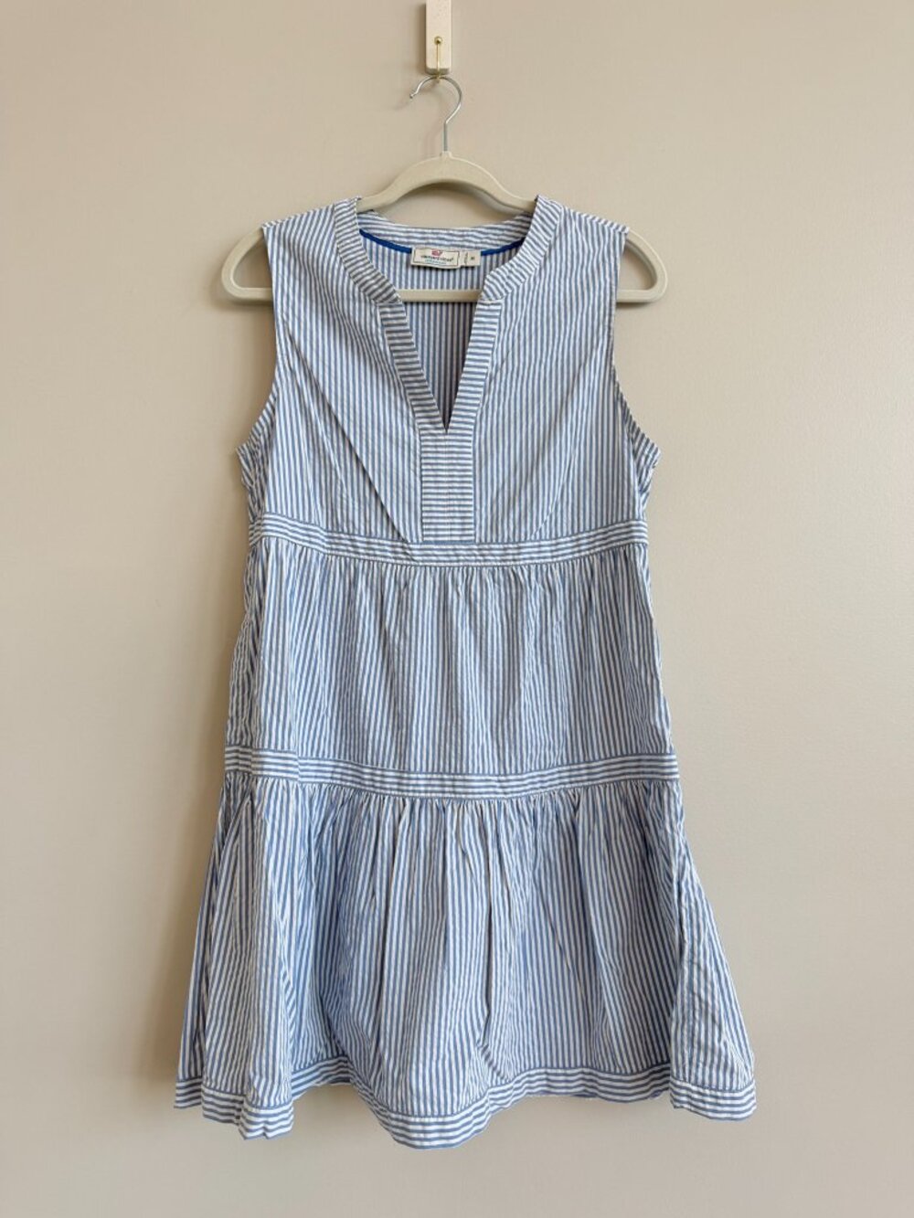 Vineyard Vines Harbor Performance Seersucker Stripe Tiered Dress M